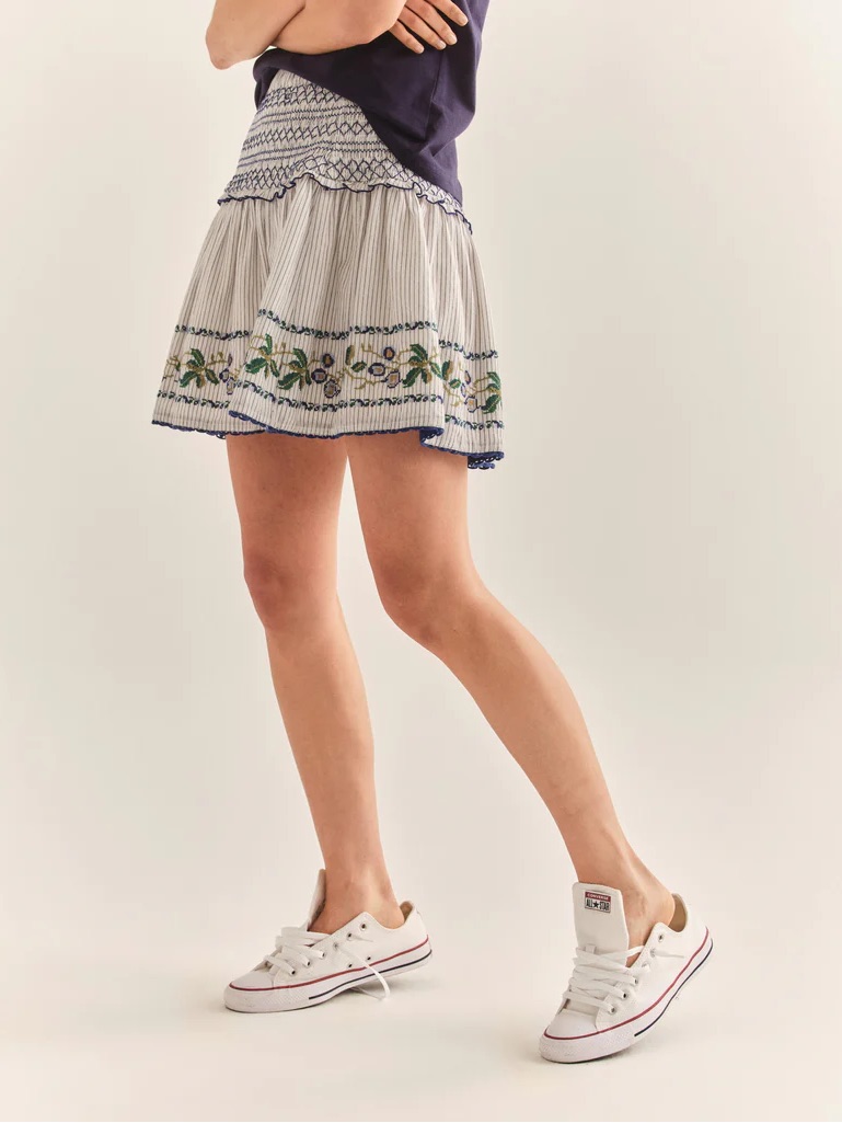 Cartolina Kylie Mini Skirt In Ivory Embroidered Cross-Stitch 1709s